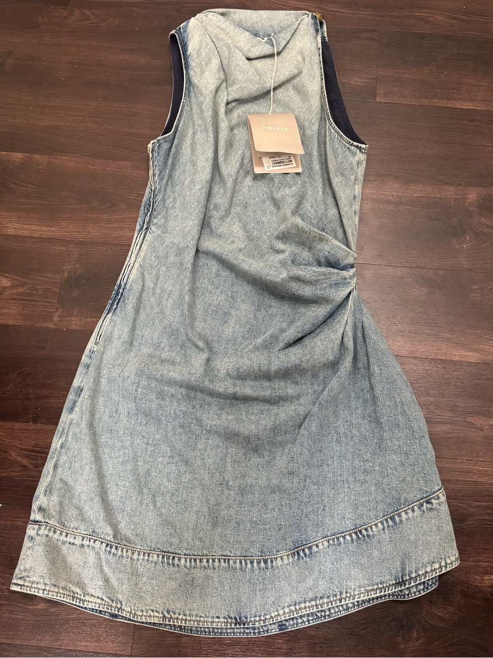 NWT Alexander McQueen Blue Denim Draped Sleeveless Mini Dress Size IT 48